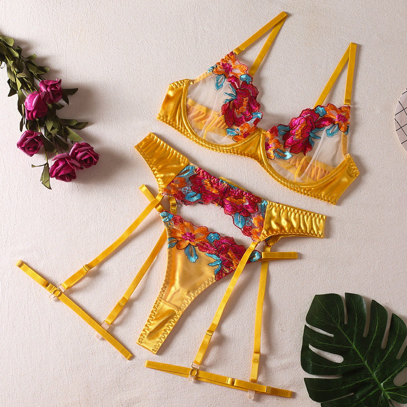 EMBROIDERED SATIN LINGERIE SET