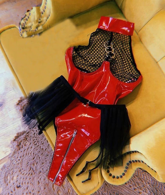 BODY EN CUIR AVEC JUPE JARETTELLES