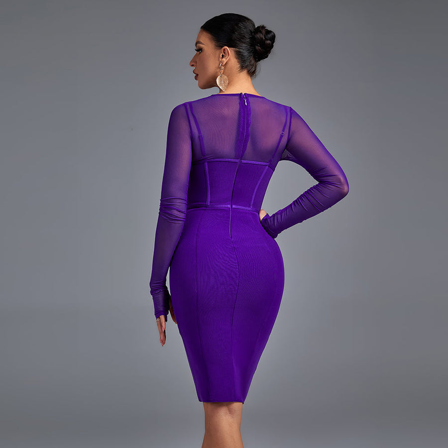 BANDAGE DRESS WITH MESH SLEEVES