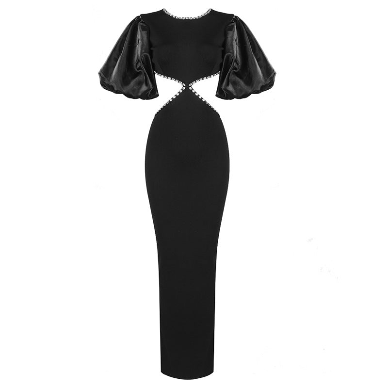 BANDAGE DRESS WITH CUTOUTS AND BALLOON SLEEVES