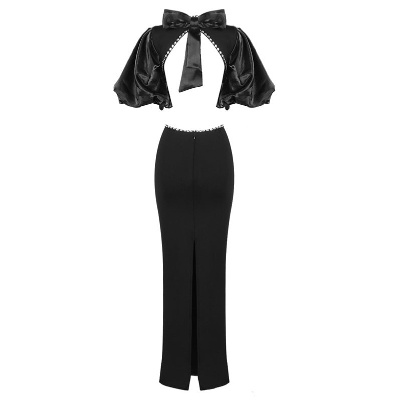 BANDAGE DRESS WITH CUTOUTS AND BALLOON SLEEVES