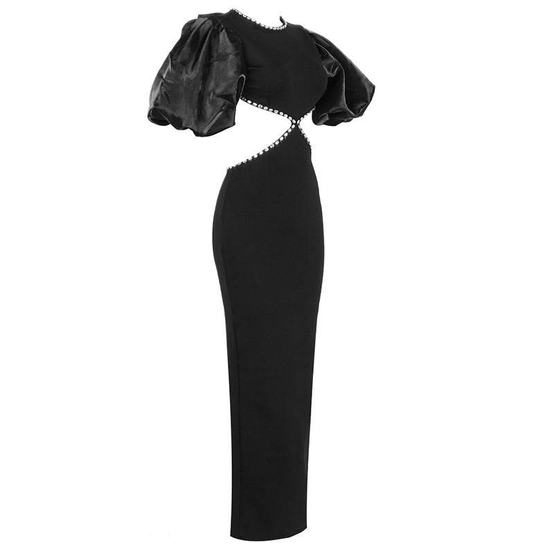 BANDAGE DRESS WITH CUTOUTS AND BALLOON SLEEVES