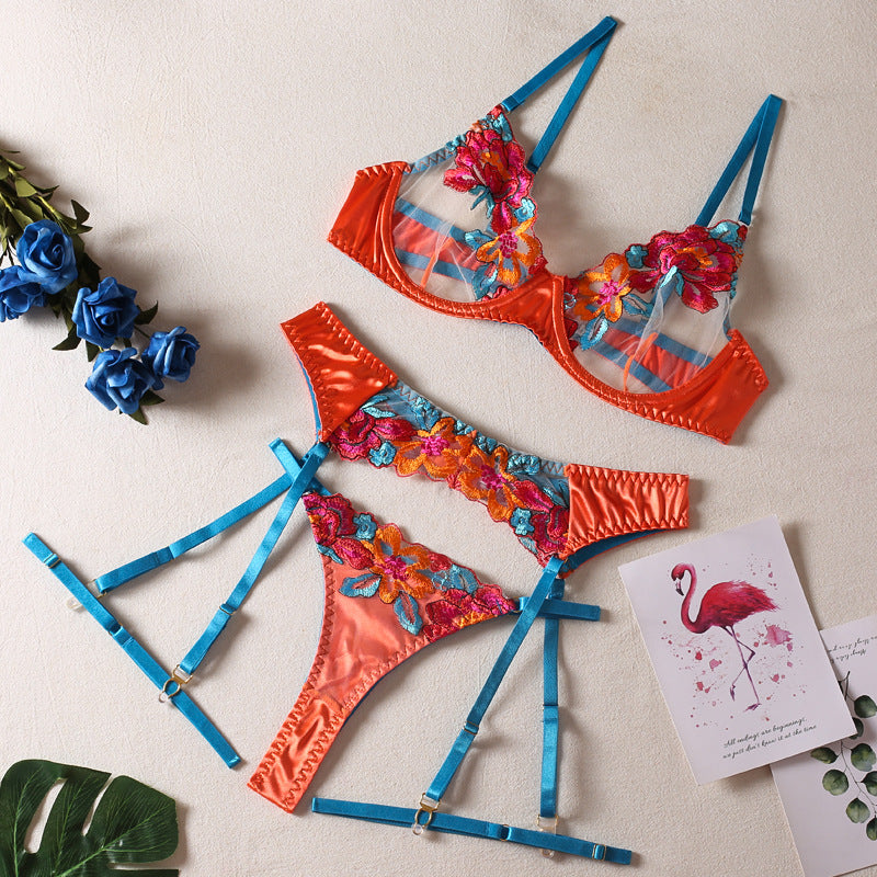 EMBROIDERED SATIN LINGERIE SET