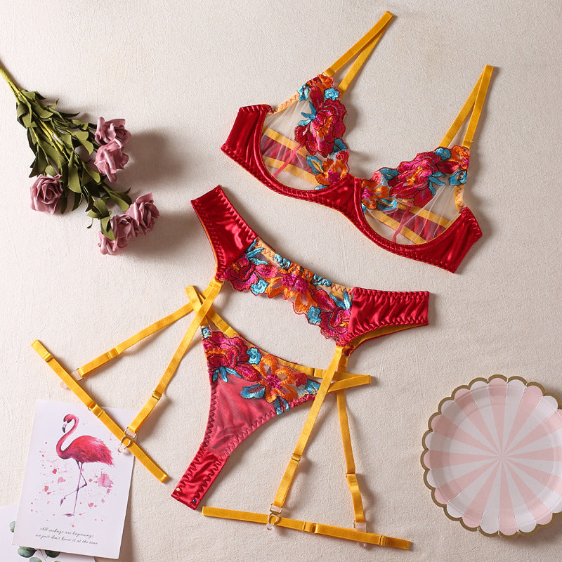 EMBROIDERED SATIN LINGERIE SET