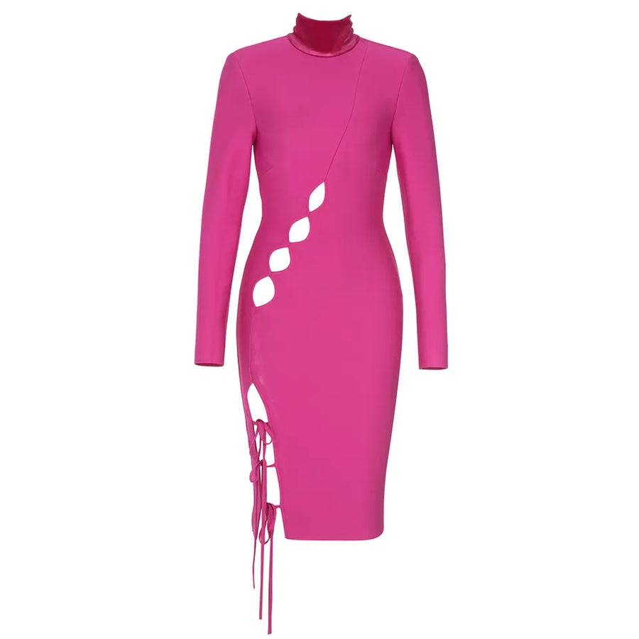 ROBE BANDAGE FUCHSIA A DECOUPE