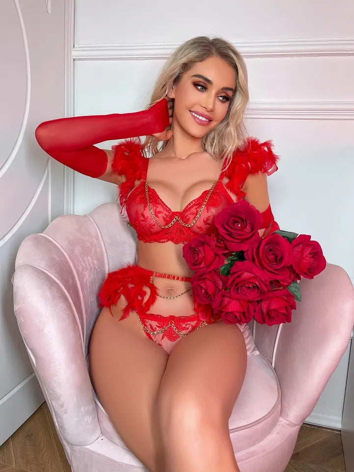 ENSEMBLE LINGERIE A BRETELLES PLUMES
