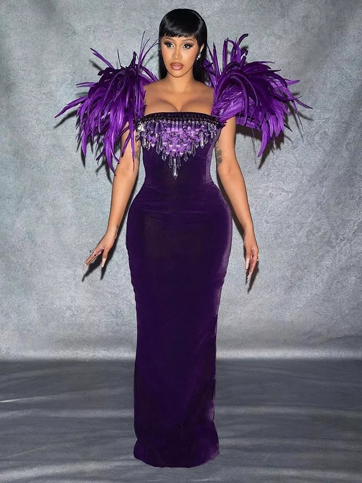 LUXURY VELVET DRESS WITH GLOVES