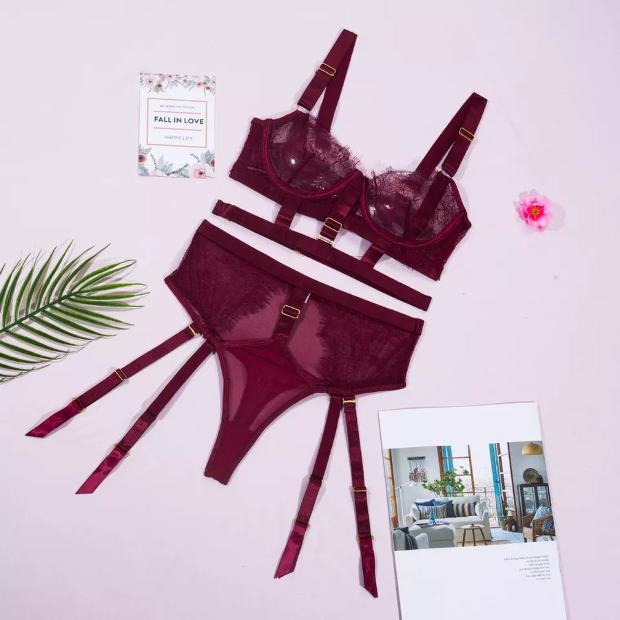 ENSEMBLE LINGERIE AVEC TONG A JARRETELLES