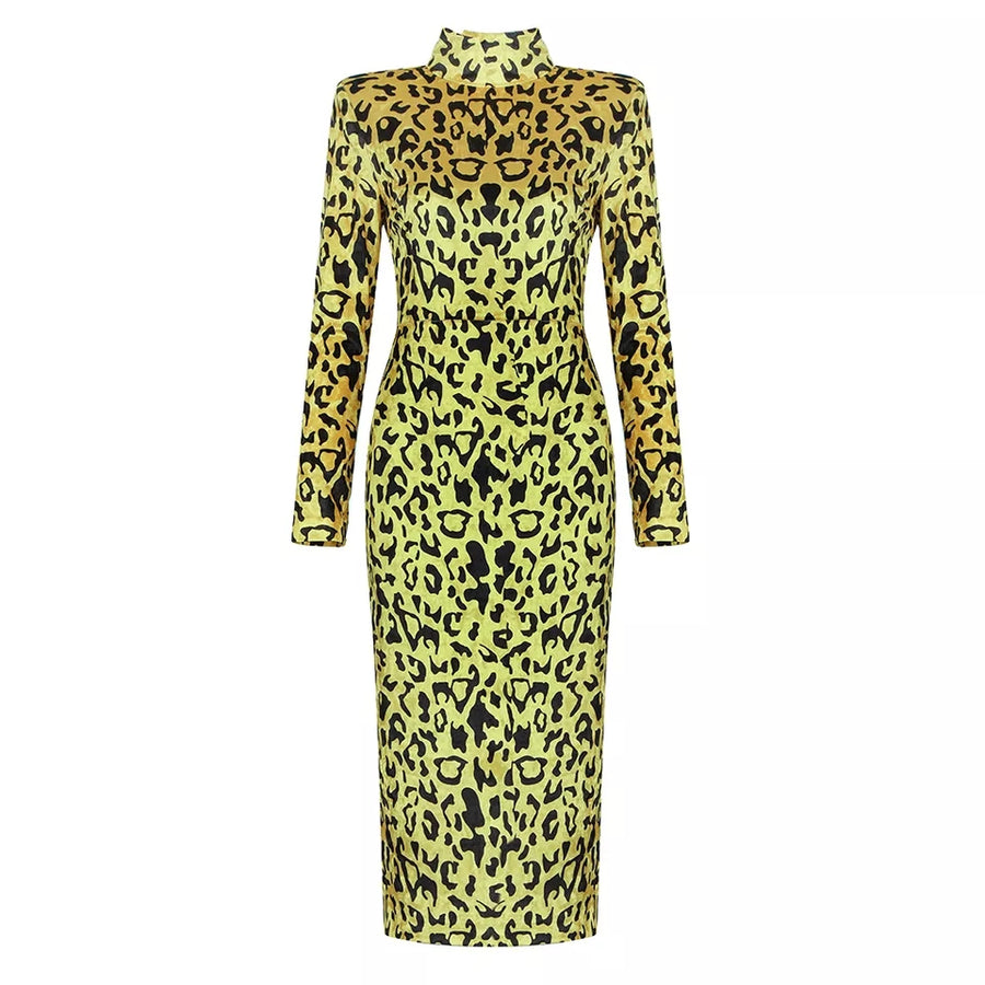 YELLOW VELVET LEOPARD DRESS