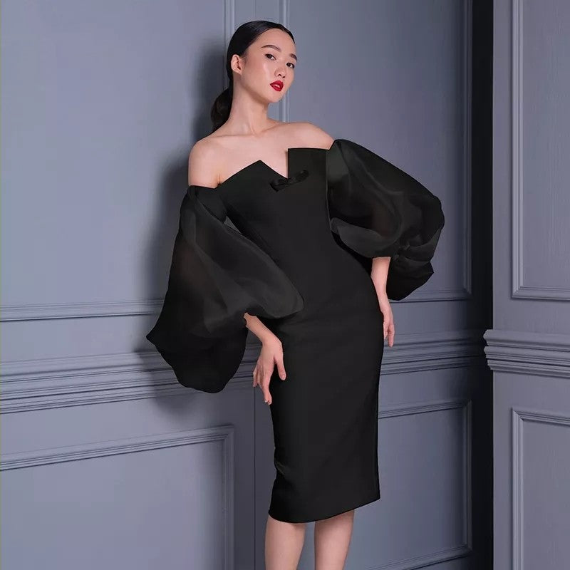 BALLOON SLEEVE BANDAGE DRESS